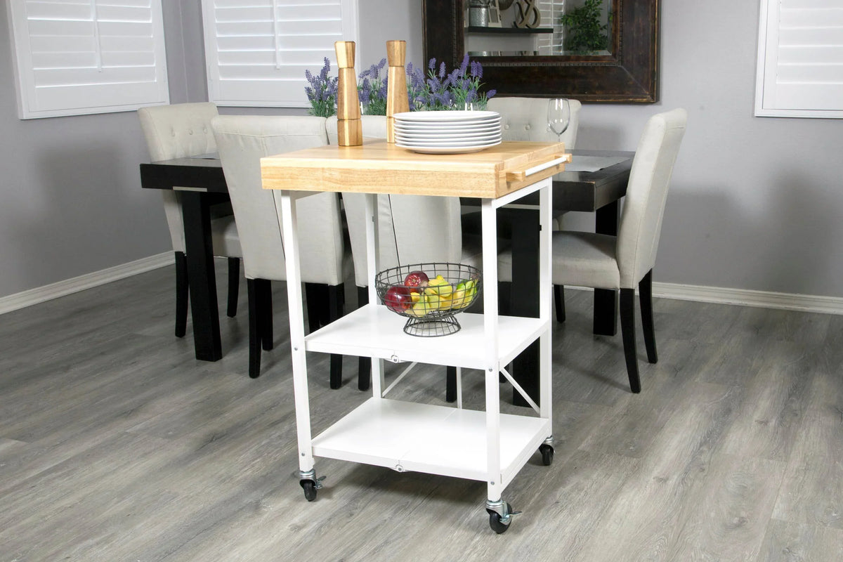 2026 NewOrigami Foldable Wheeled Portable Solid Wood Top Kitchen Island Bar Cart