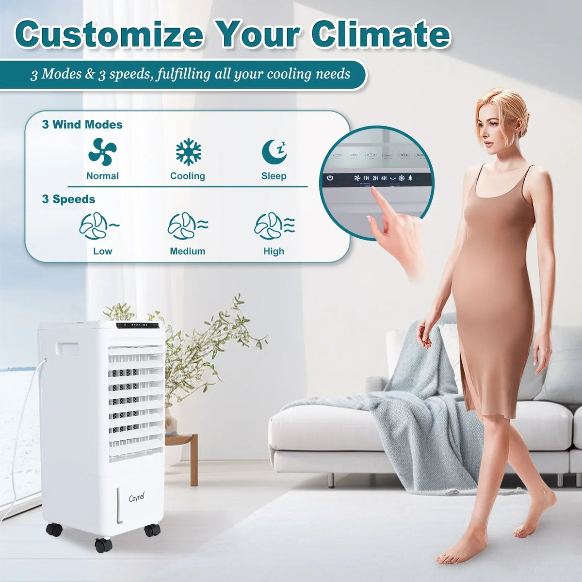 2026 NewCAYNEL Evaporative Air Cooler, Portable Air Conditioners w/7H Timer for Auto-Off,1.85-Gal Tank Windowless Air Conditioner,Swamp Cooler Air Conditioner for Room Bedroom Outdoor Indoor