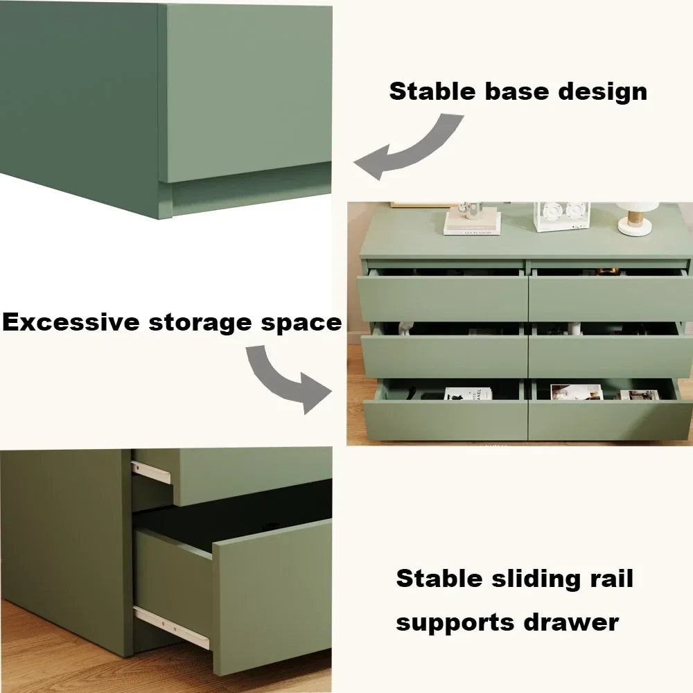 2026 NewKadyn Modern 6 Drawer Dresser Wood Cabinet,Dresser for Bedroom, Kitchen Storage Cabinet with Drawers, Chest of Drawers(Black)