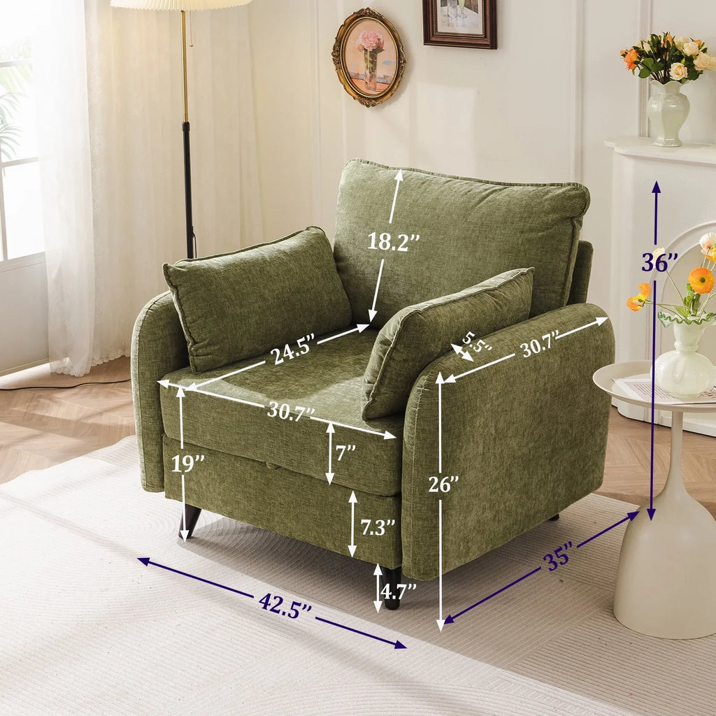 2026 NewRexulqo Oversized Accent Chair with All Seats Storage,Comfy Living Room Chairs with 2 Throw Pillow,Upholstered Mid-Century Armchair,24.5'' Deep Seat,Reading Chair For Bedroom,Office,Chenille,Green