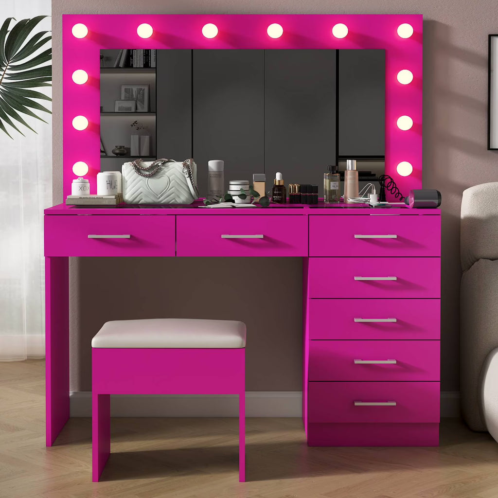 2026 NewKtaxon Large Makeup Vanity, Vanity Table Set w/ Visible Glass Top w/ Charging Station, White