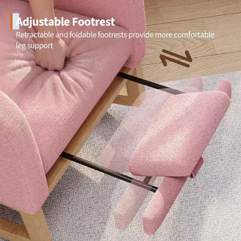 2026 Sillón mecedora deslizante tapizado con bolsillo lateral, estructura de madera, 1 plaza