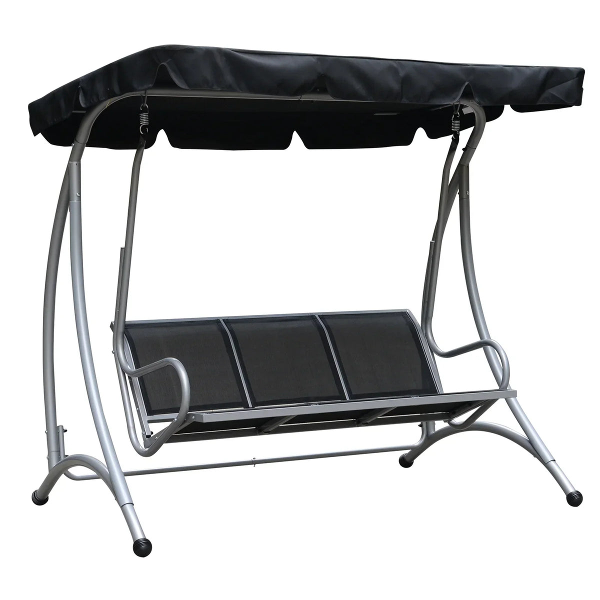 2026 NewOutsunny 3 Person Patio Swing Seats, Porch Swing with Stand & Adjustable Canopy, Heavy Duty Outdoor Swing Chair Bench for Adults, Black