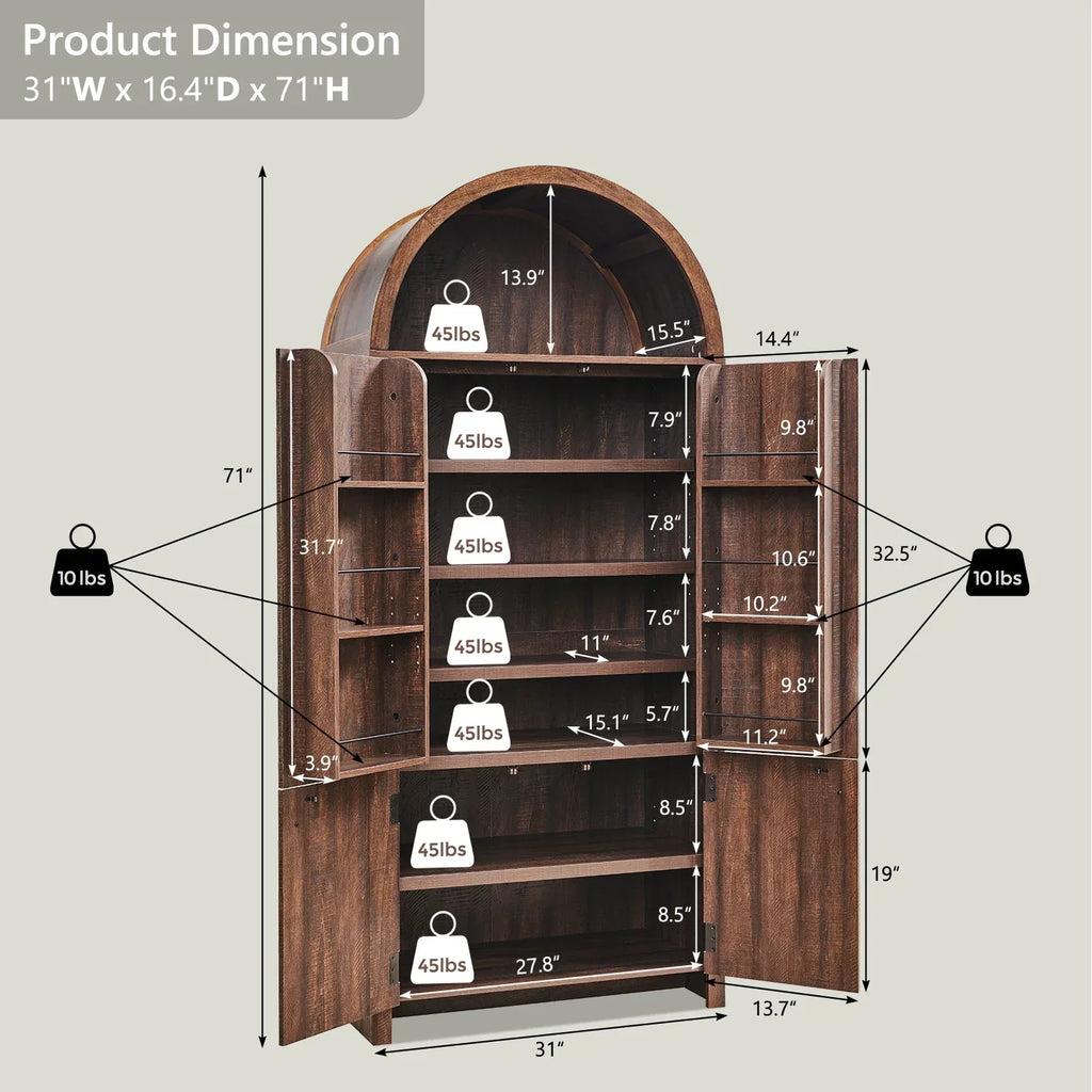 2026 NewIFGET 71" Tall Arched Kitchen Pantry Storage Cabinet, Large Storage Cabinet with Adjustable Shelves, Pantry Cabinet for Kitchen, Dining Room