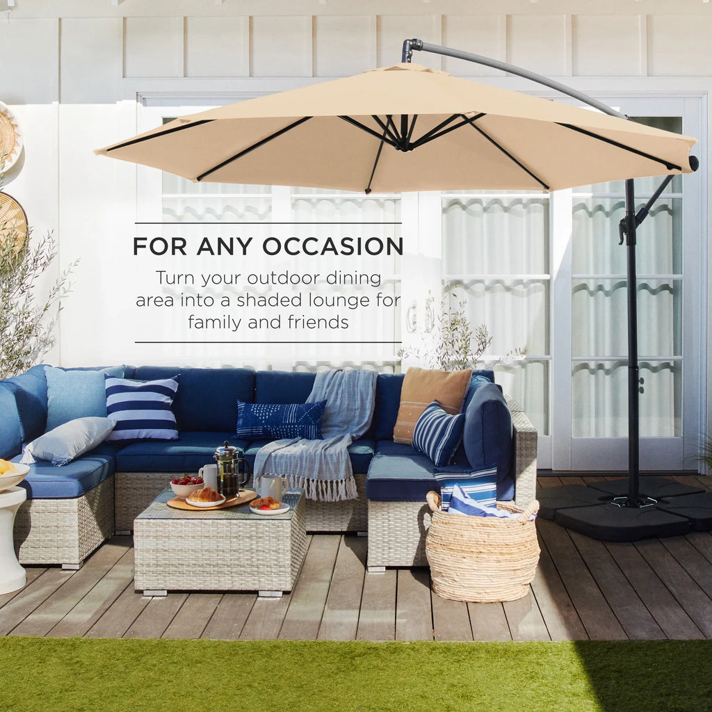 2026 NewBest Choice Products 10ft Offset Hanging Outdoor Market Patio Umbrella w/ Easy Tilt Adjustment - Tan