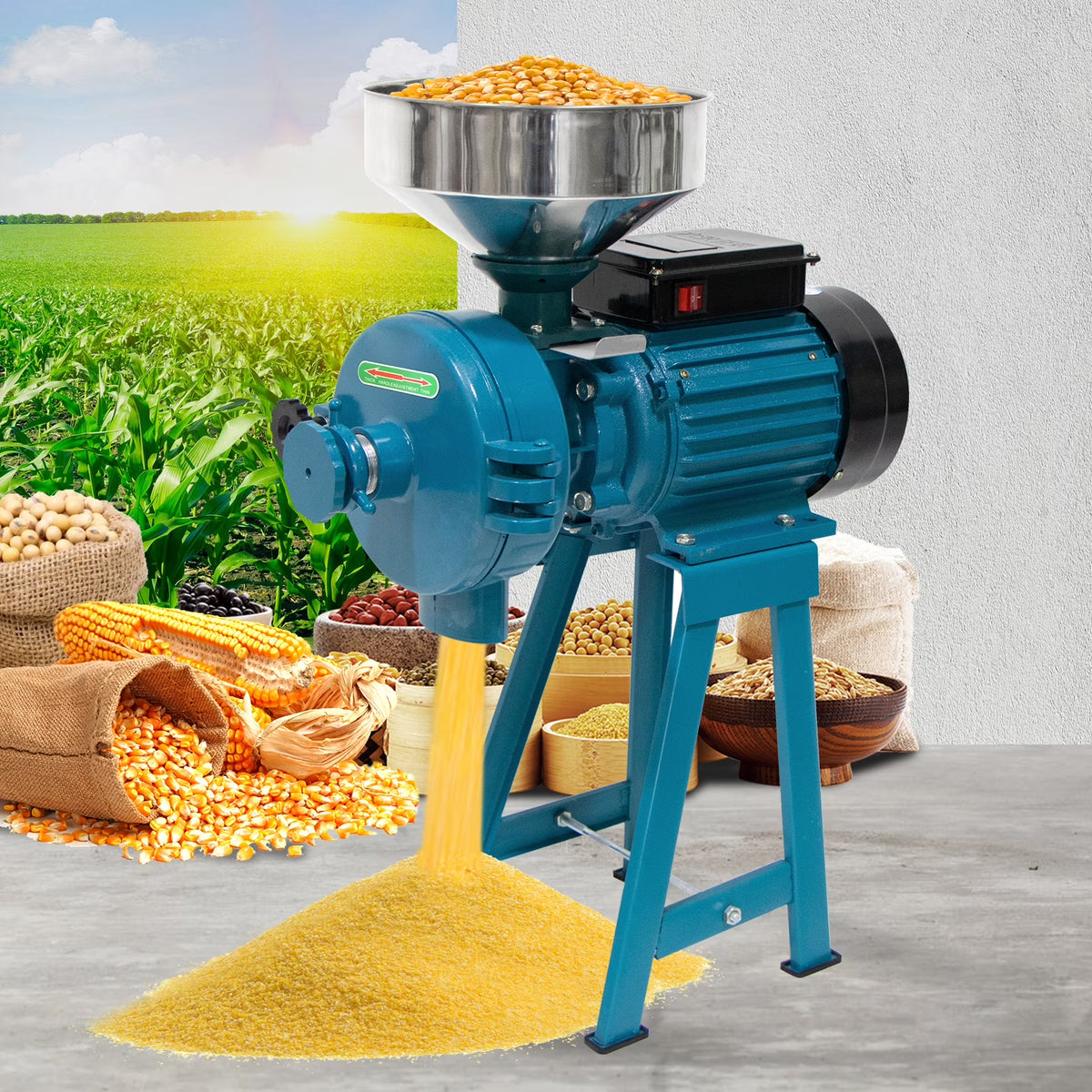 2026 NewNAIZEA 3000W Electric Grain Mill, 110V Corn Grinder, Heavy Duty Commercial Feed Mill, Wet Dry Cereals Grinder