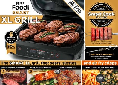 2026 NewFoodi Smart XL 4-in-1 Indoor Grill with 4-Quart Air Fryer, Roast, Bake, and Smart Cook System, FG550