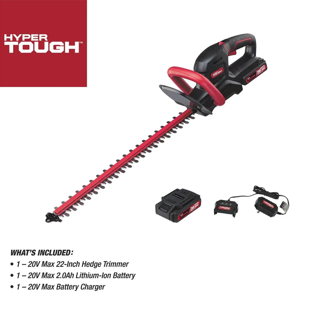 2026 NewHyper Tough 20V Max 22-inch Cordless Battery Powered Hedge Trimmer, HT21-401-003-07