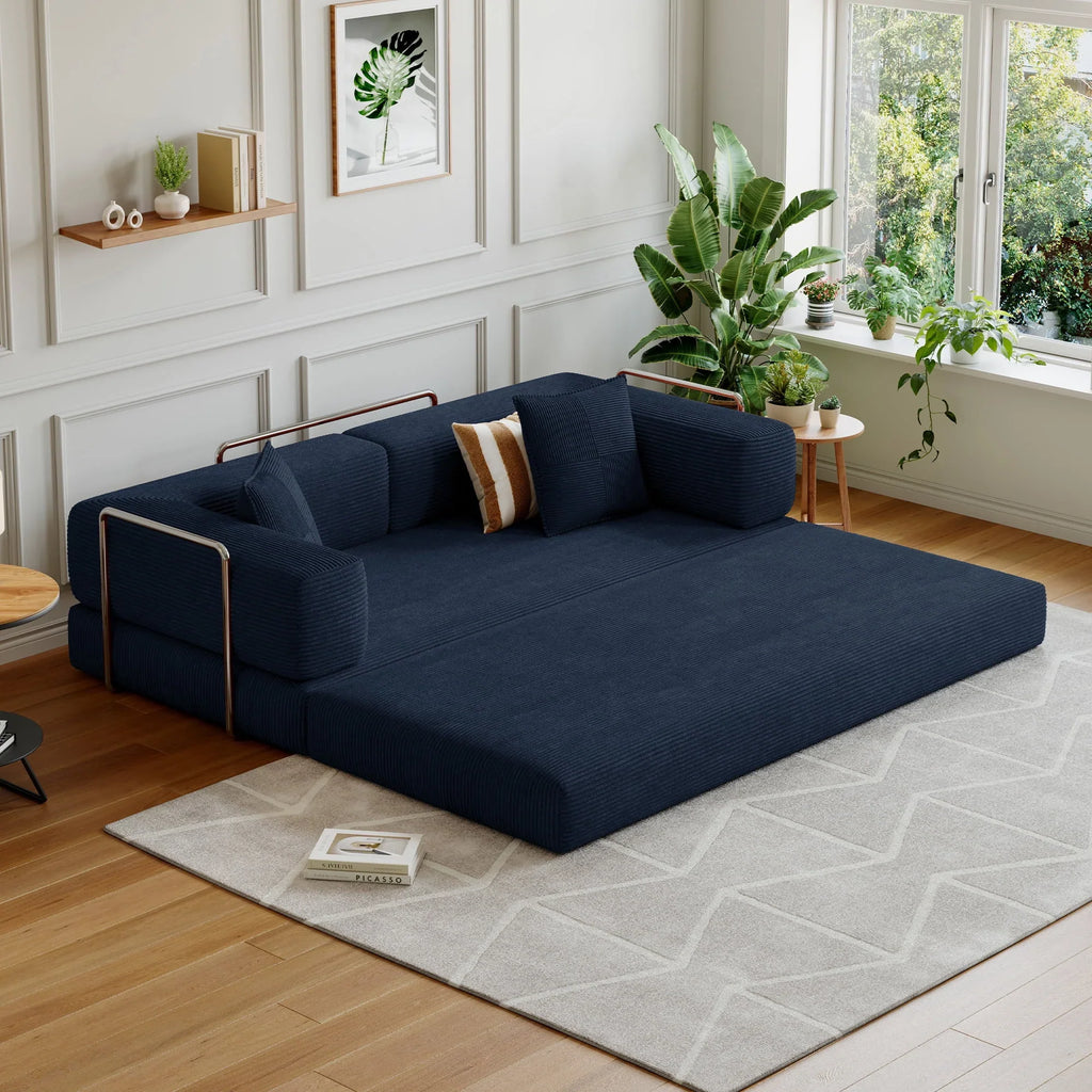 2026 NewConvertible Sleeper Sofa Bed,Compressed Floor Boneless Couch,Modular Modern Corduroy Sofa for Living Room Bedroom -with Fixed-Shape Frame and Support Armrest,Easy Assembly(Green)