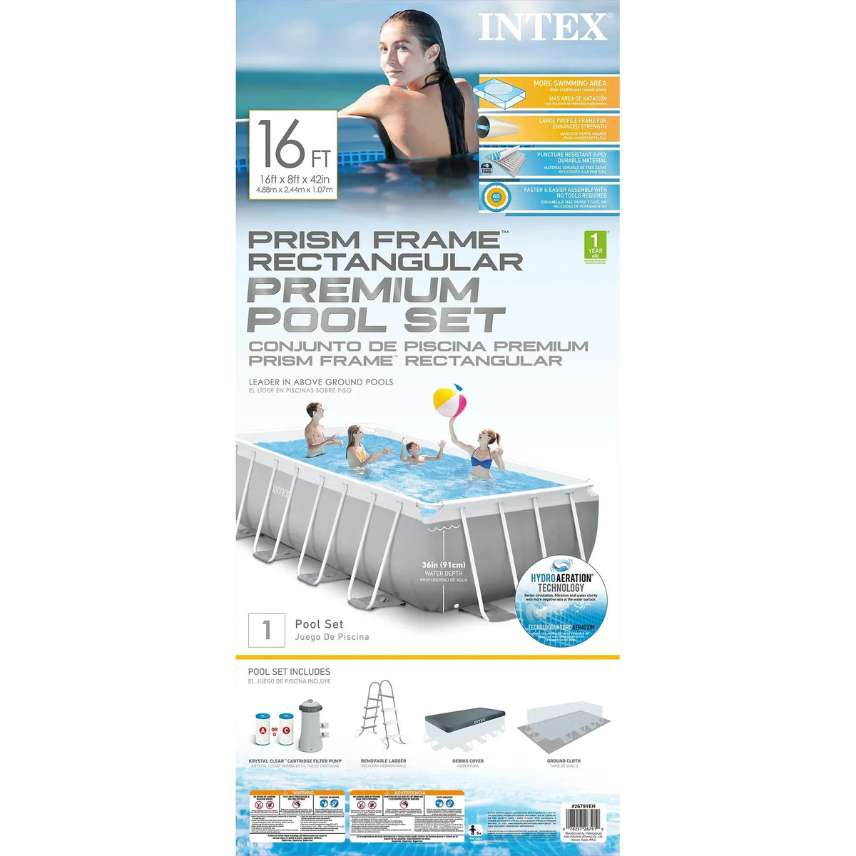 2026 NewIntex 16Ft X 8Ft X 42In Prism Frame Rectangular Pool Set