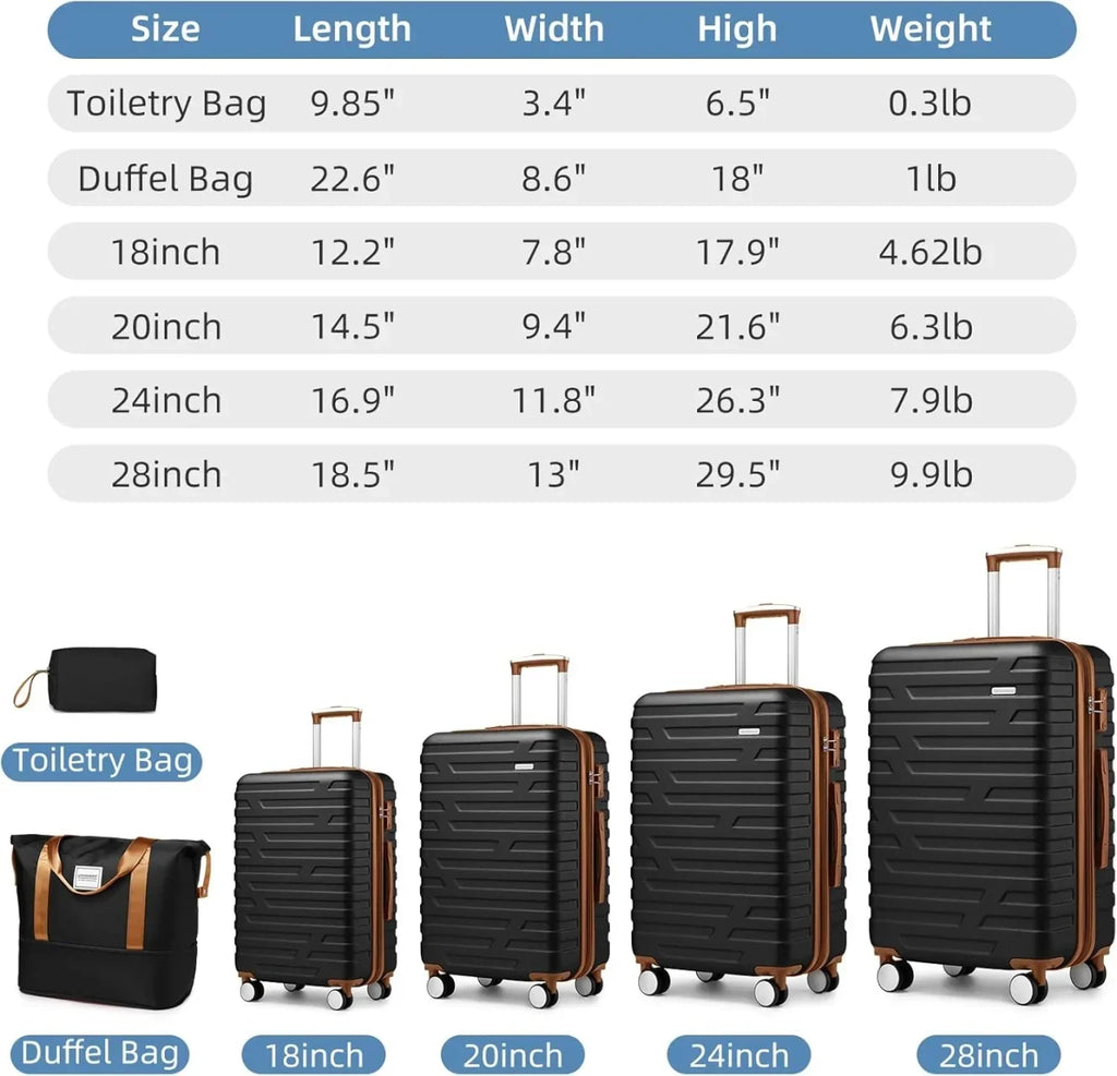2026 New6-Piece Hardshell Luggage Set with Expandable Spinner Suitcases & TSA Lock, 25% Extra Capacity, Duffel Bag & Toiletry Kit, Cream ABS Suitcases