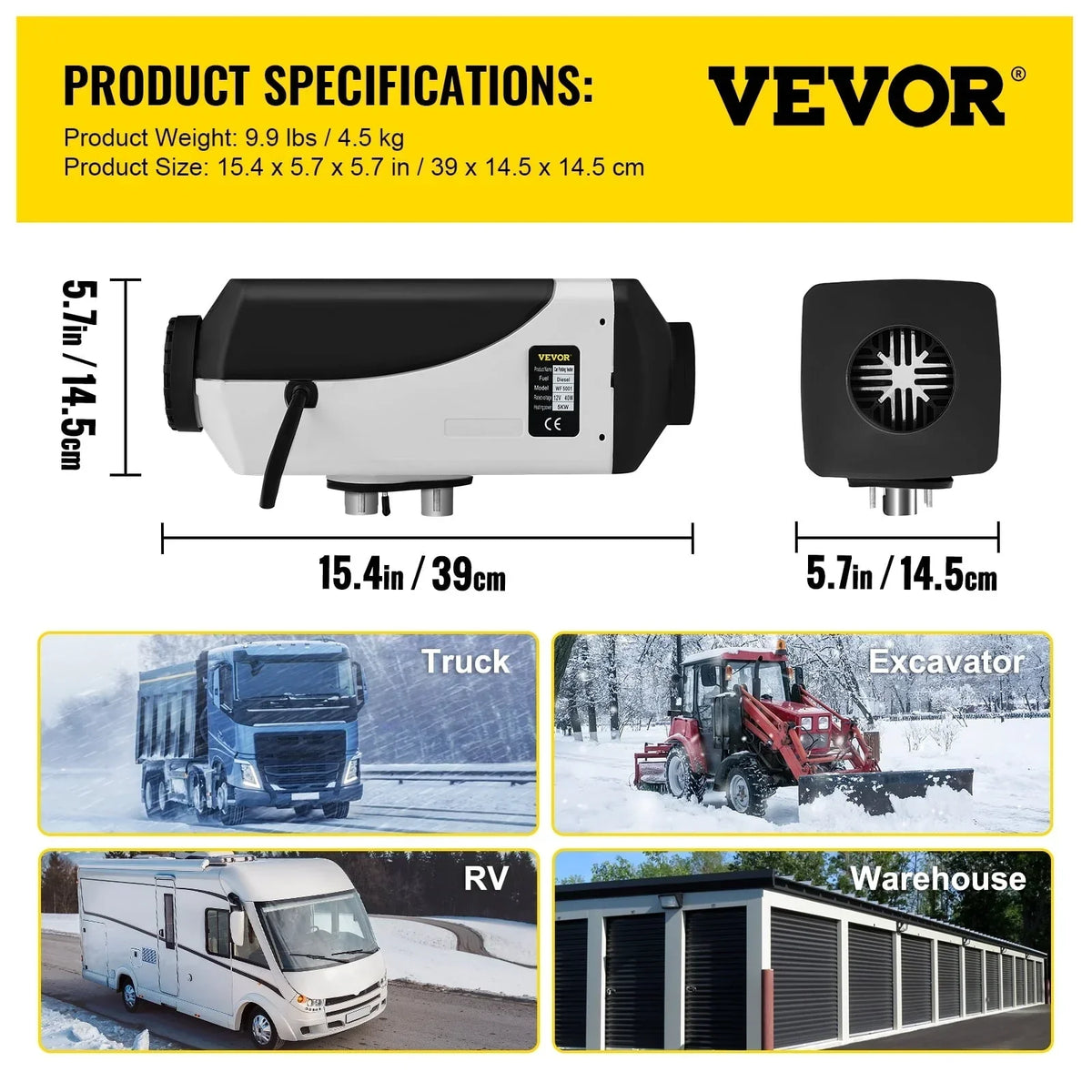 2026 NewVEVORbrand 5KW Diesel Air Heater 10L Tank Diesel Heater 12V Diesel Parking Heater Muffler with LCD Thermostat and Remote Control for RV Bus Trailer Motor-home and Boats