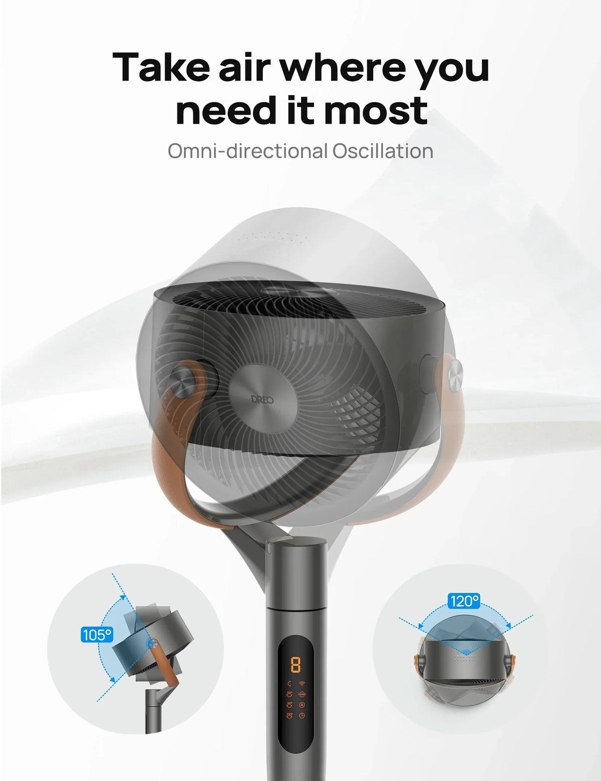 2026 NewDreo Pedestal Fan with Remote, 43'' Quiet Standing Fan for Home Bedroom, 120"+105" Smart Oscillating Floor Fans with Wi-Fi/Voice Control, Works with Alexa/Google, 6 Modes, 8 Speeds, 12H Timer
