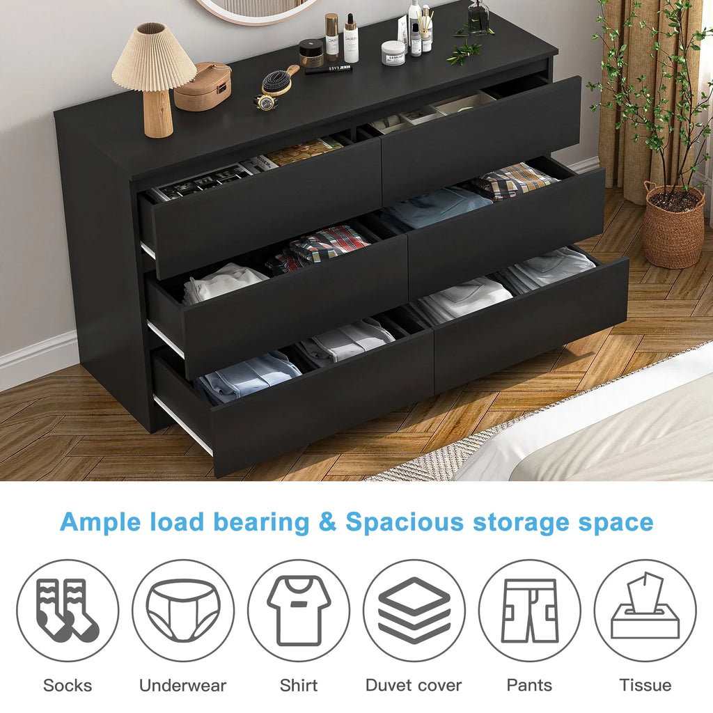 2026 NewResenkos Modern Mid Century 6 Drawer Wide Dressers Chests for Bedroom, Chest of Drawer Organizer Grey