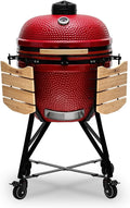 2026 Kamado BONO BBQ - Barbacoa Grande XXL con 10 accesorios - Ø 64 cm Kamado Barbacoa con Accesorios - Parrilla ahumador rojo en la terraza, balcón o jardín
