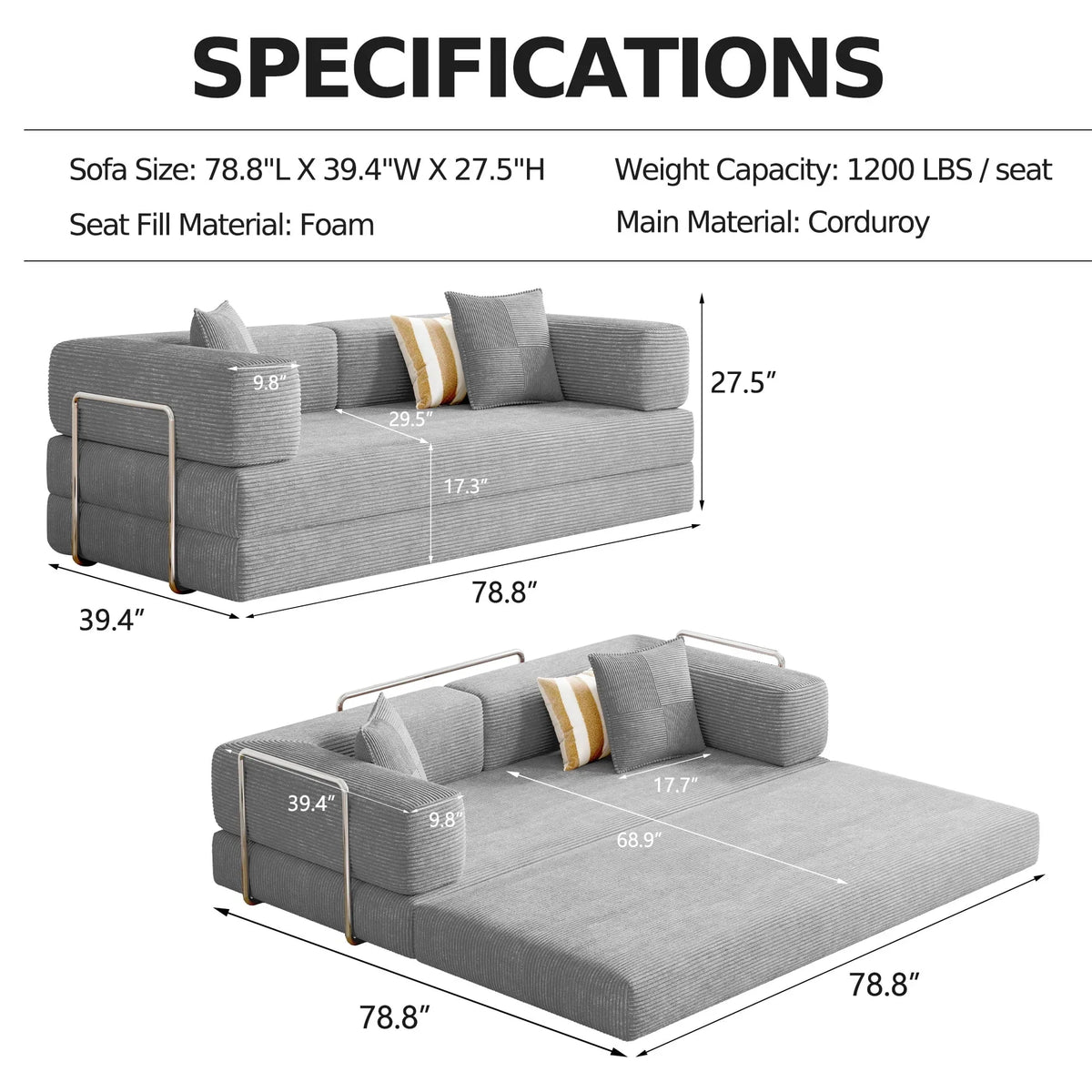 2026 NewConvertible Sleeper Sofa Bed,Compressed Floor Boneless Couch,Modular Modern Corduroy Sofa for Living Room Bedroom -with Fixed-Shape Frame and Support Armrest,Easy Assembly(Green)