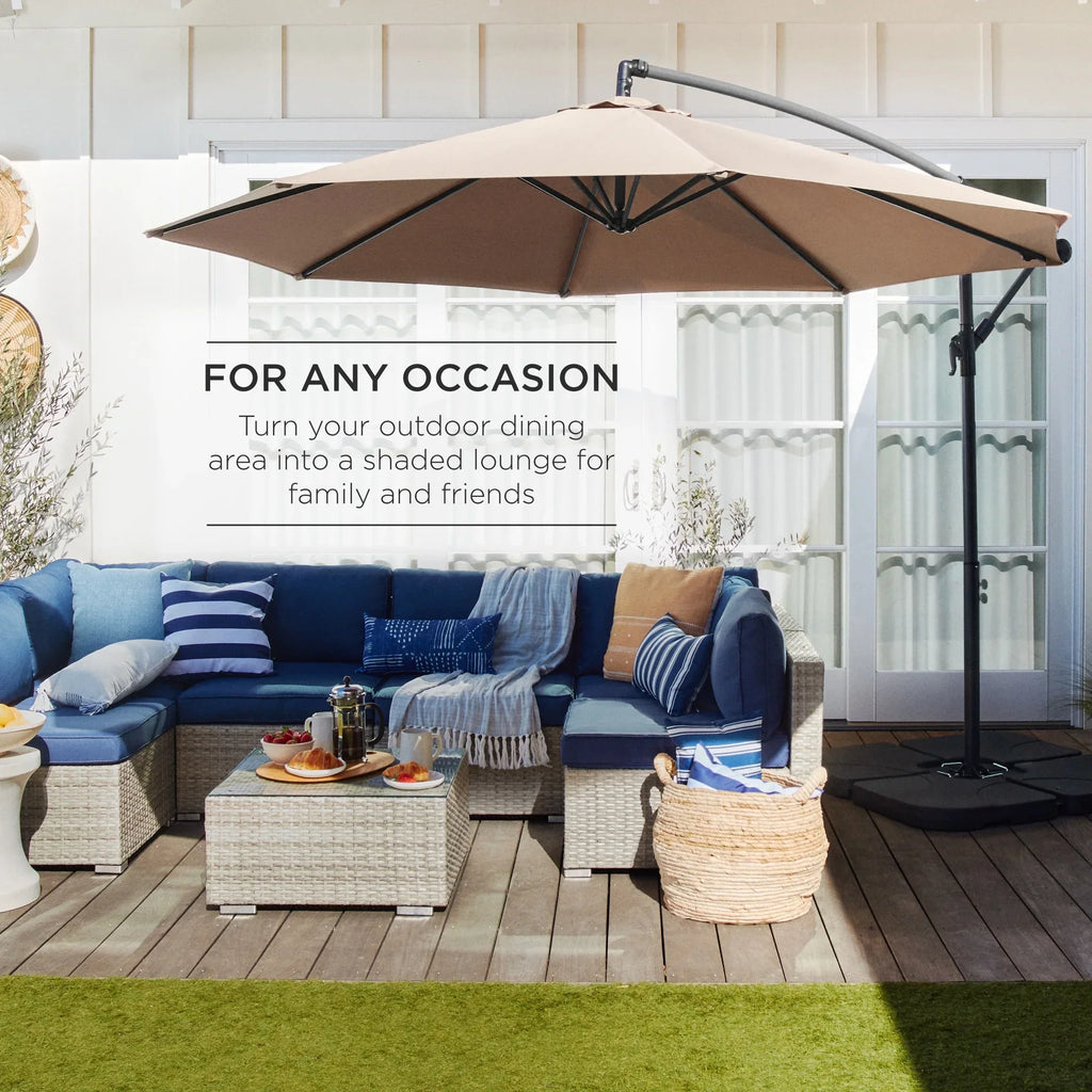 2026 NewBest Choice Products 10ft Offset Hanging Outdoor Market Patio Umbrella w/ Easy Tilt Adjustment - Tan