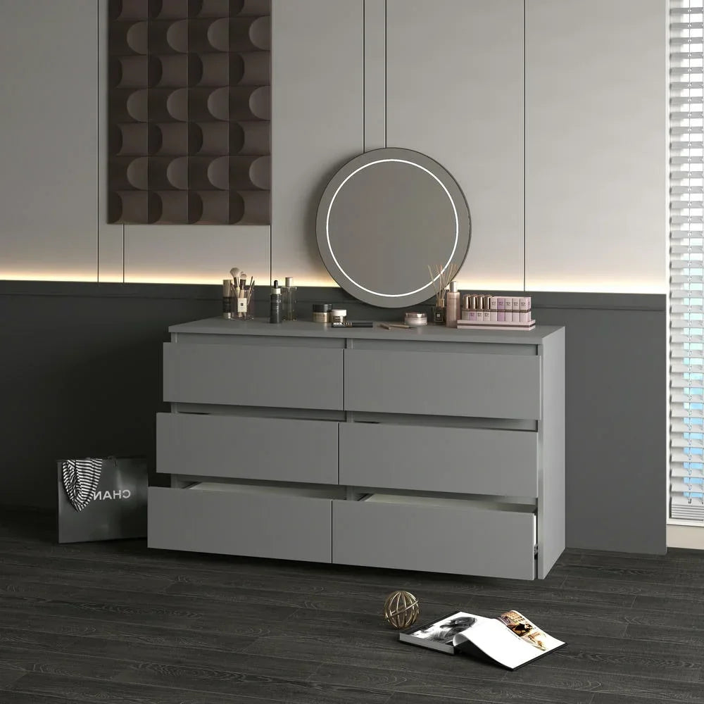 2026 NewKadyn Modern 6 Drawer Dresser Wood Cabinet,Dresser for Bedroom, Kitchen Storage Cabinet with Drawers, Chest of Drawers(Black)