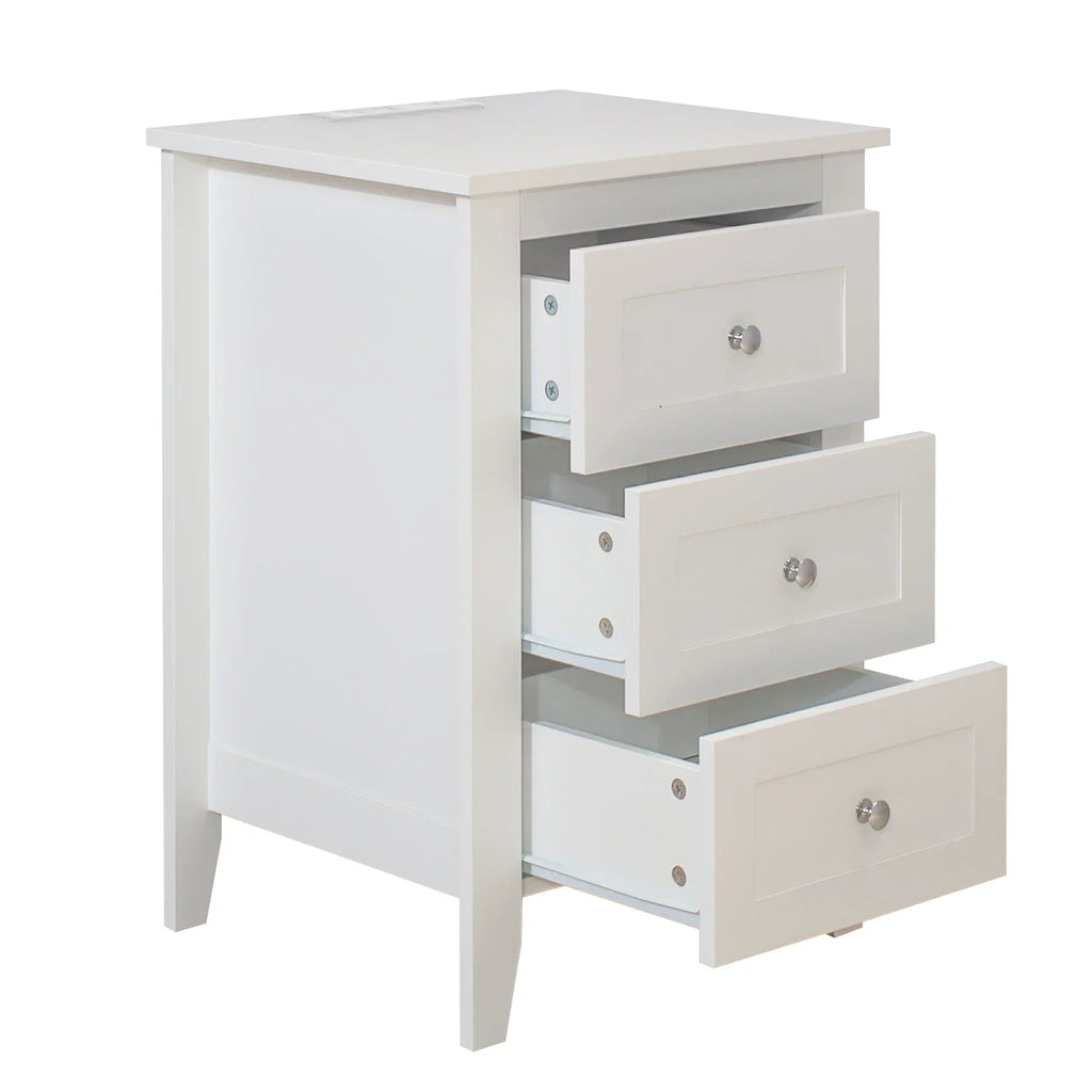 2026 NewGlavbiku Modern White 3 Drawer Nightstand Set of 2 with USB Ports & Power Outlets for Bedrooms,Adult