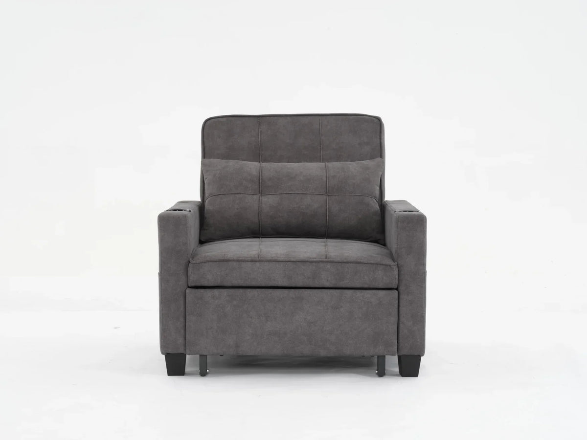 2026 NewConvertible Futon Sofa Bed, 3-in-1 Multi-Functional Sleeper Chair Bed with USB Ports, Adjustable Backrest Recliner,for Living Room Bedroom Small Space, Tech Cloth, Dark Grey