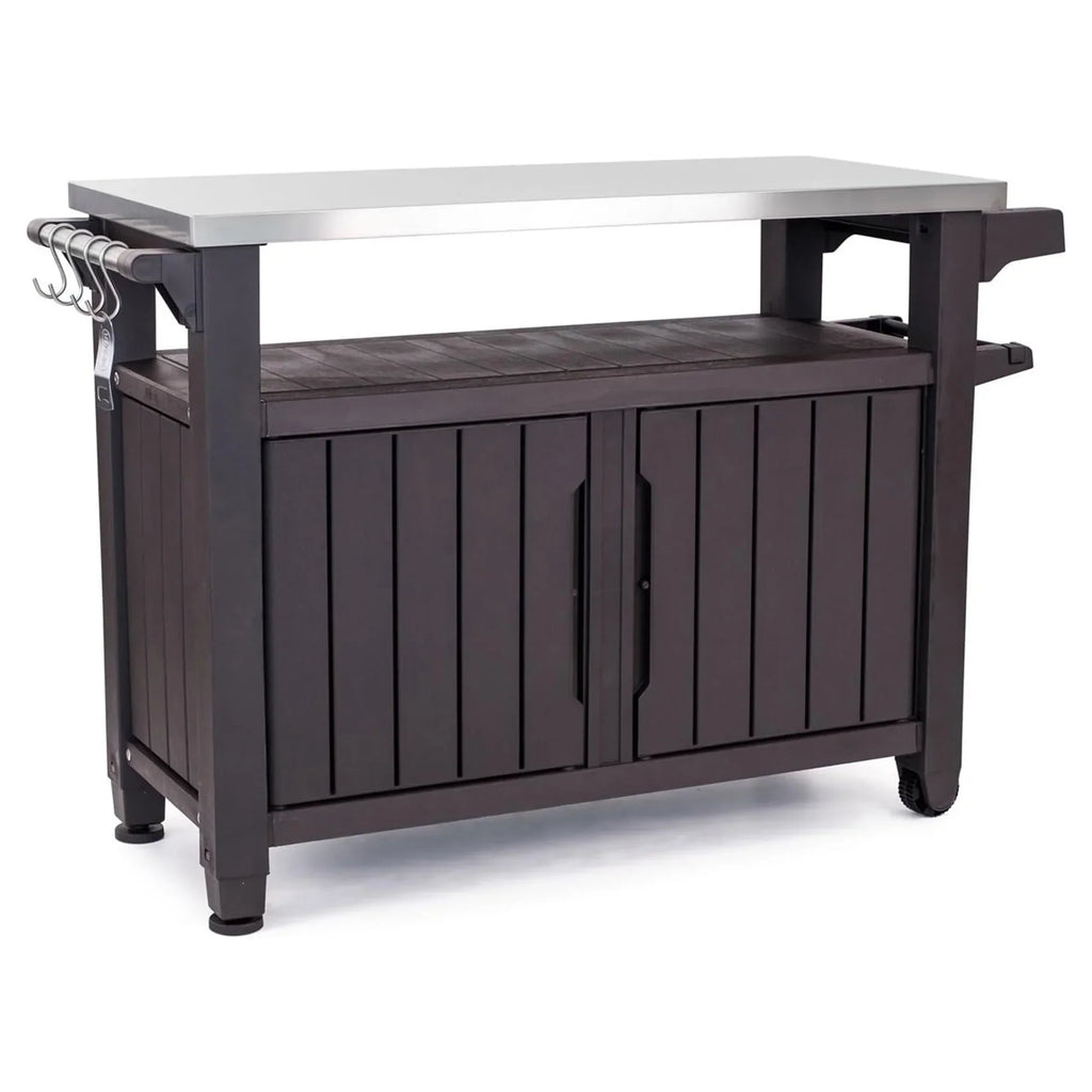 2026 NewKeter Unity XL Outdoor Kitchen Bar Rolling Cart with Storage Cabinet, Brown