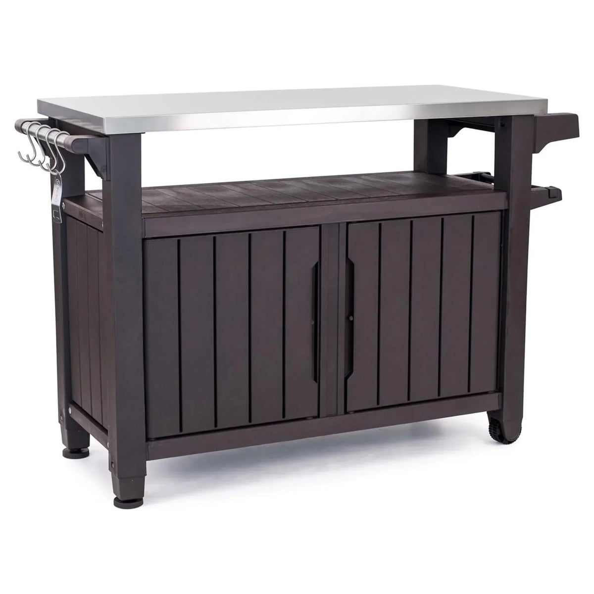 2026 NewKeter Unity XL Outdoor Kitchen Bar Rolling Cart with Storage Cabinet, Brown