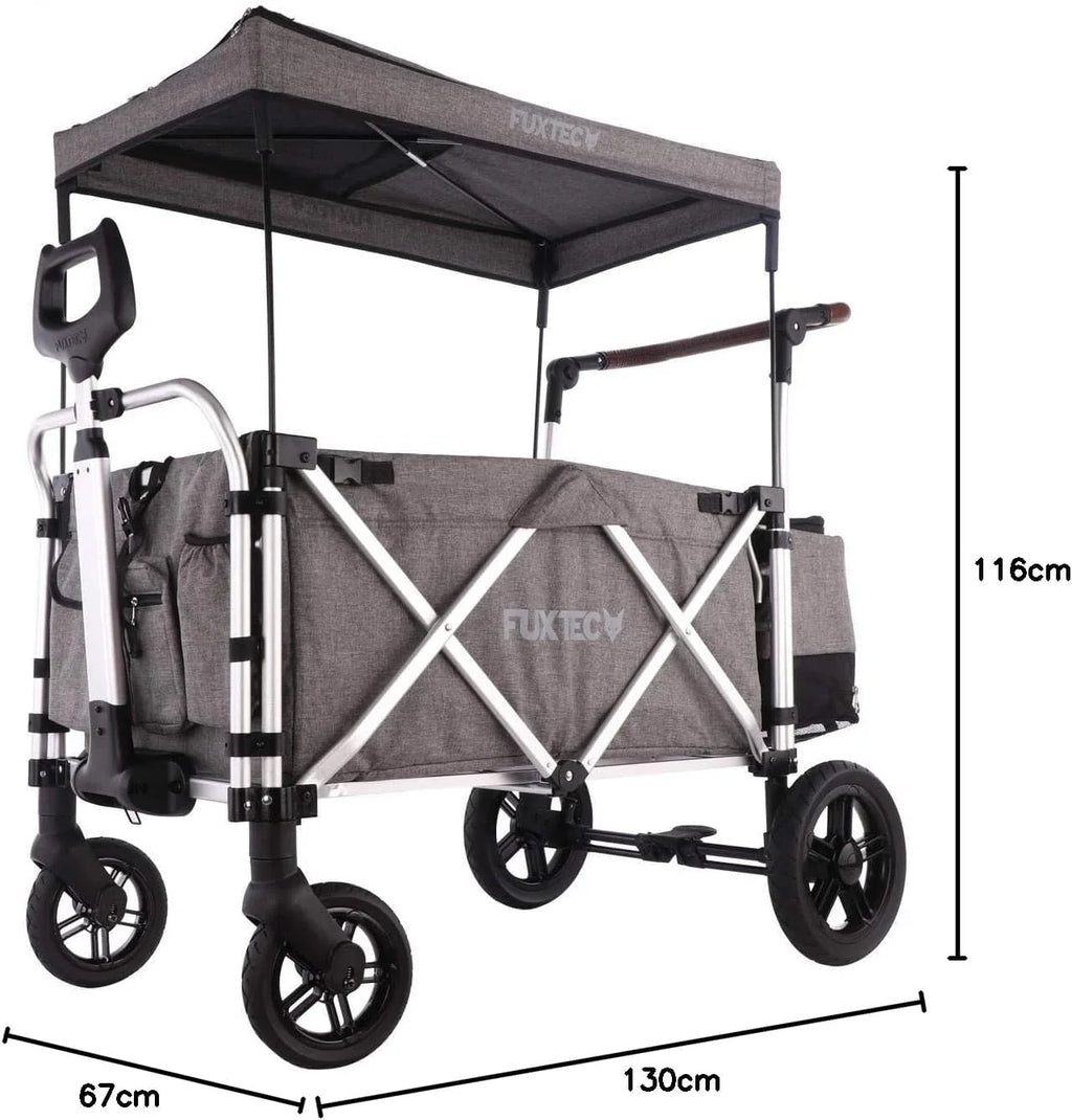 2026 Carrito plegable FUXTEC FX-CTL900 Premium gris para niños, para jardín, playa o ciudad, empujable y remolcable, carga máxima 75 kg
