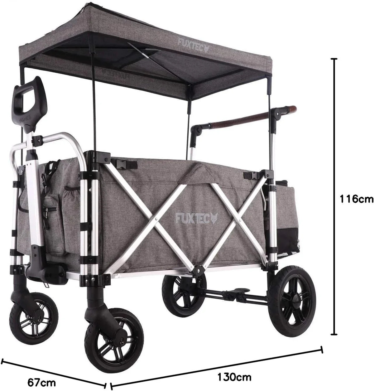 2026 Carrito plegable FUXTEC FX-CTL900 Premium gris para niños, para jardín, playa o ciudad, empujable y remolcable, carga máxima 75 kg