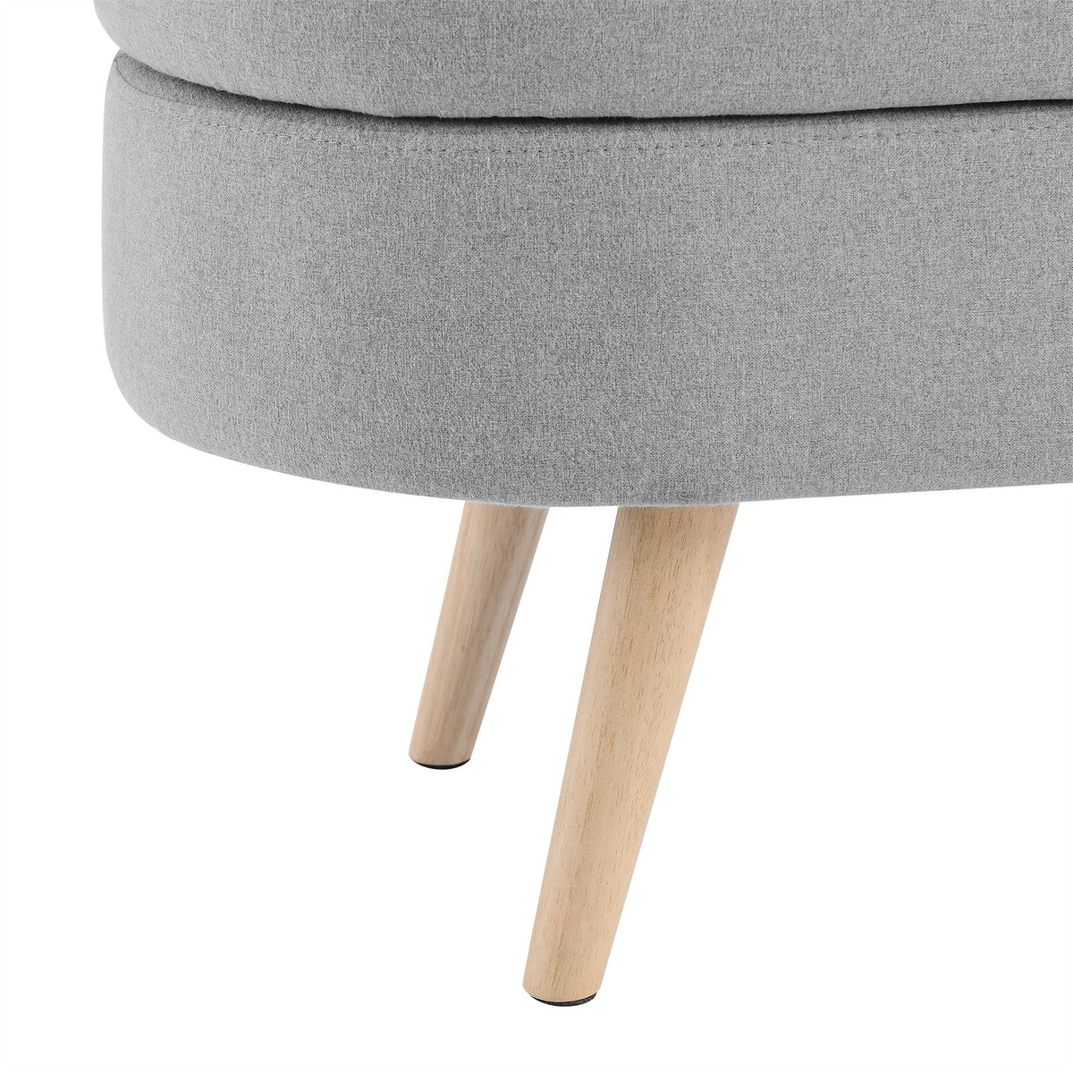 2026 New43.5" Oval Storage Ottoman Bench with Solid Wood Legs, Linen Fabric Upholstered Entryway Bench with Safety Hinge, Indoor Bench for End of Bed, Sofa Side, Entryway