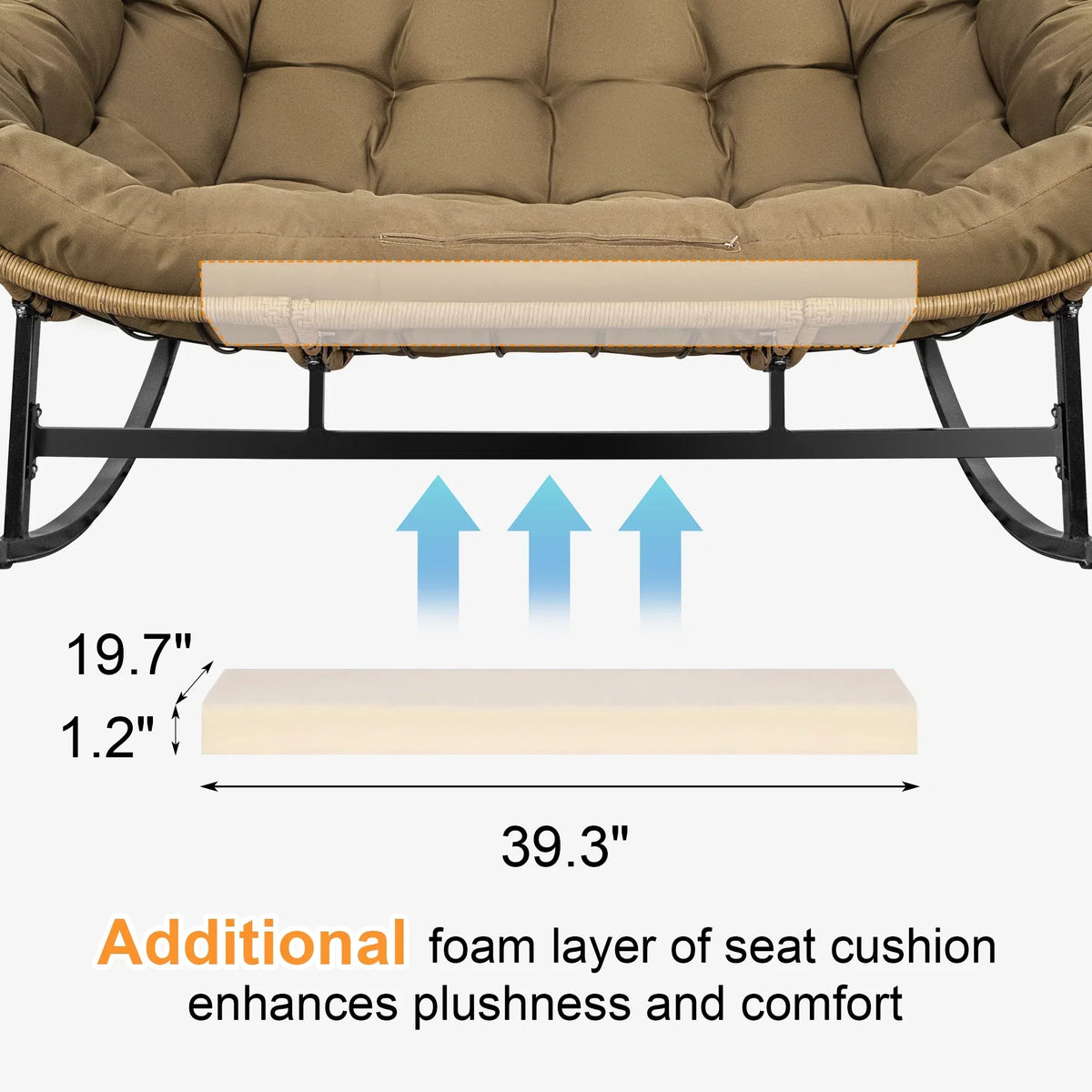 2026 NewRADIATA Beige Double Outdoor Rocking Chair, 2 Person Patio Rocking Egg Chair with Thick Cushion