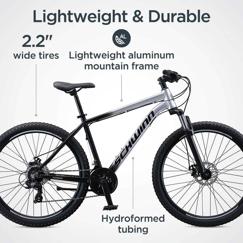 2026 NewSchwinn AL Comp 27.5 inch Men's Mountain Bike, 21 Speed Adult Bicycle, Grey