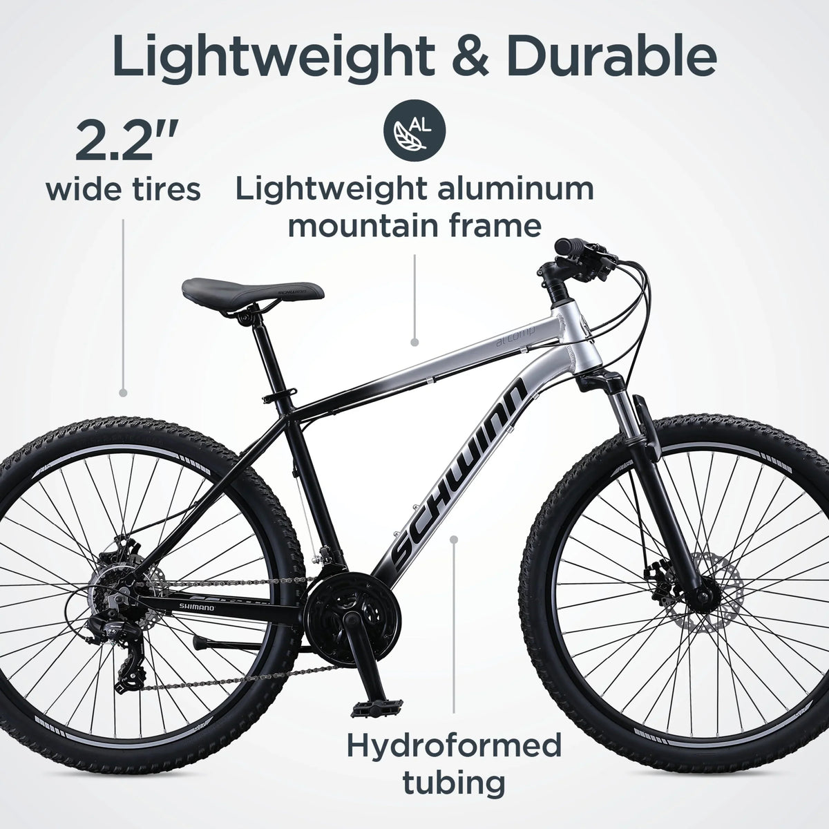 2026 NewSchwinn AL Comp 27.5 inch Men's Mountain Bike, 21 Speed Adult Bicycle, Grey