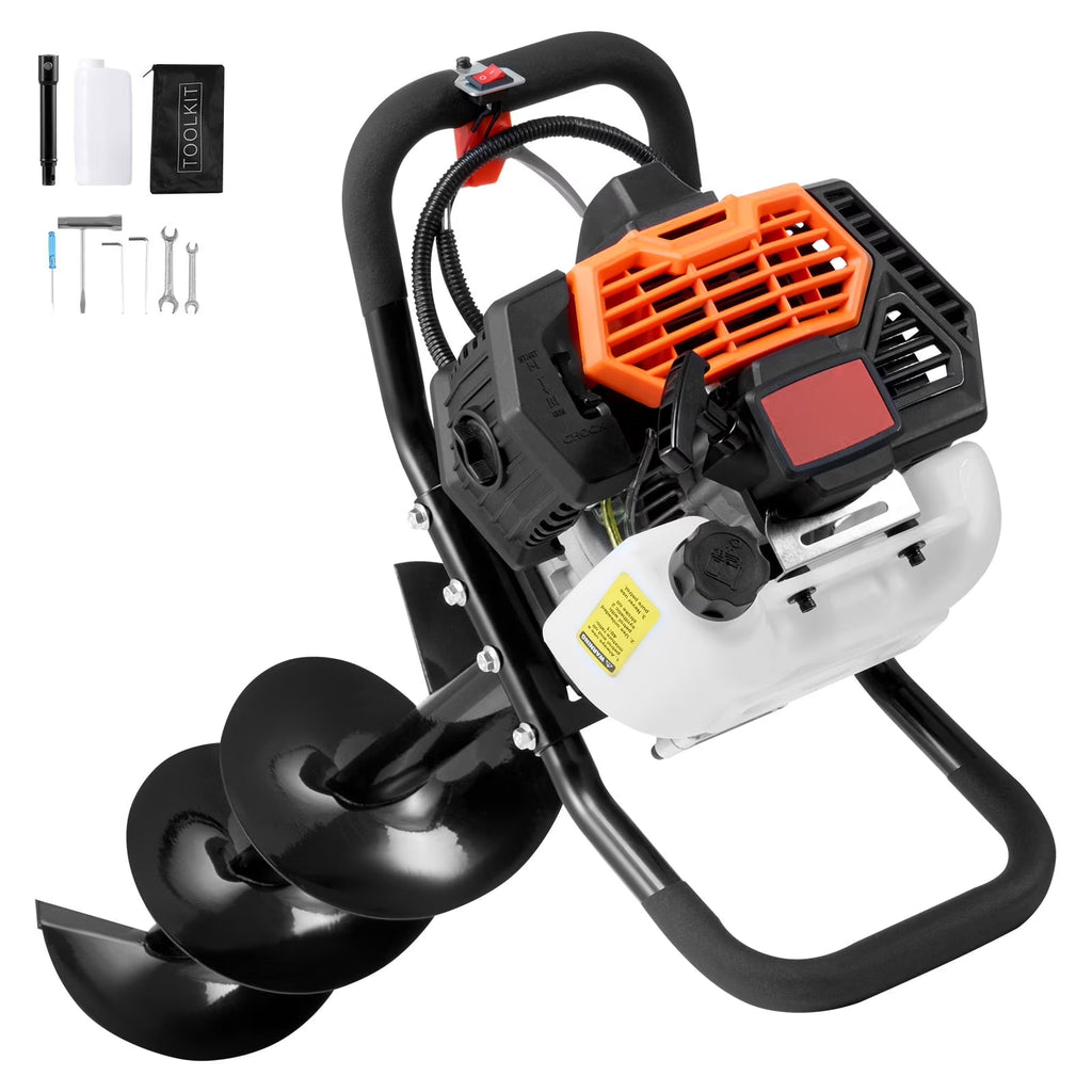 2026 NewKFFKFF Gas Earth Auger, 52CC 1450W, includes 8" Drill Bit & Extension Rod, Ideal for Garden, Farmland Fence Installation, Orange & Black