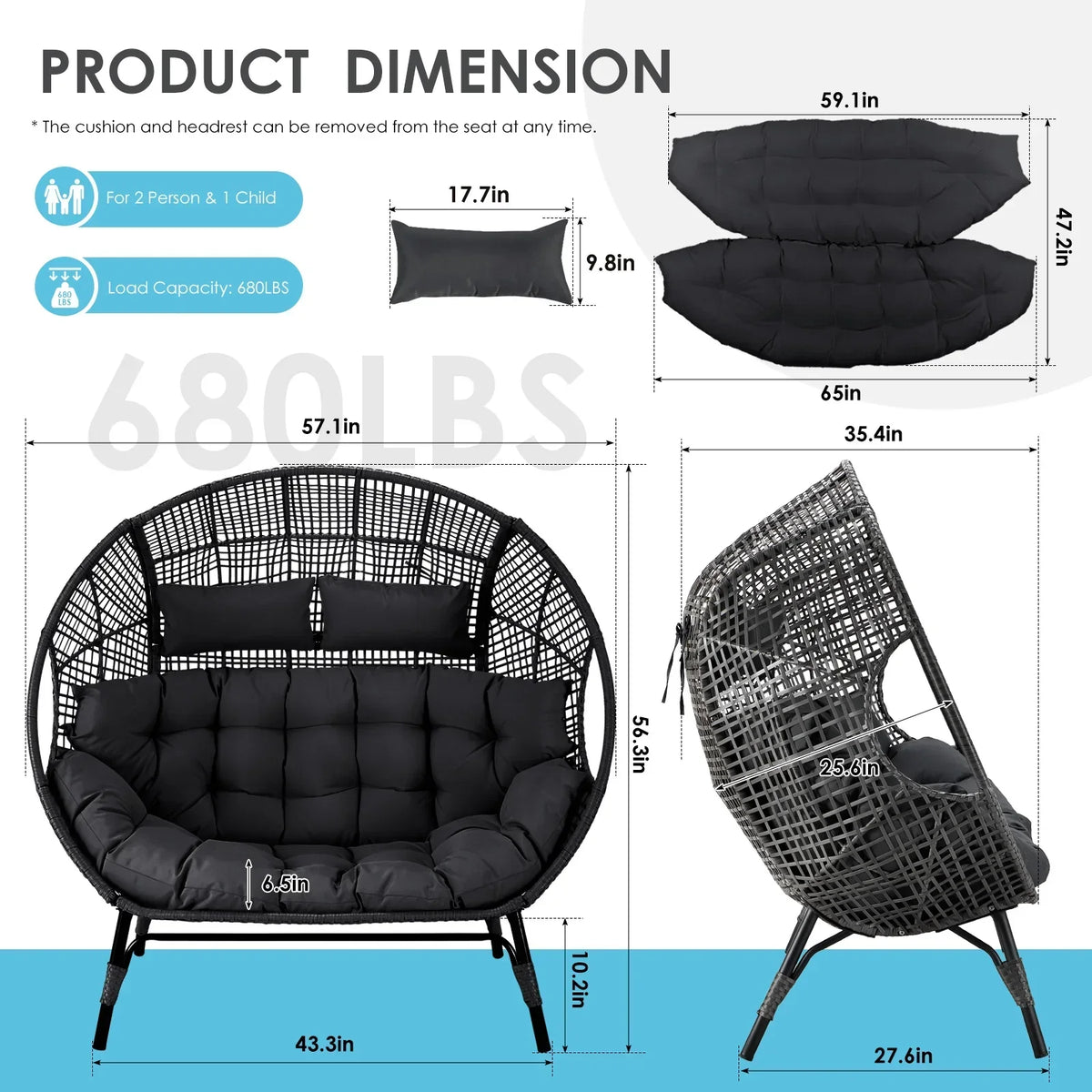 2026 NewRADIATA Double Egg Chair for 2 Person, Oversized Wicker Loveseat with Thick Cushions, 680 lbs Capacity, Indoor Outdoor Stationary Patio Lounge Chair for Balcony, Garden, Beige