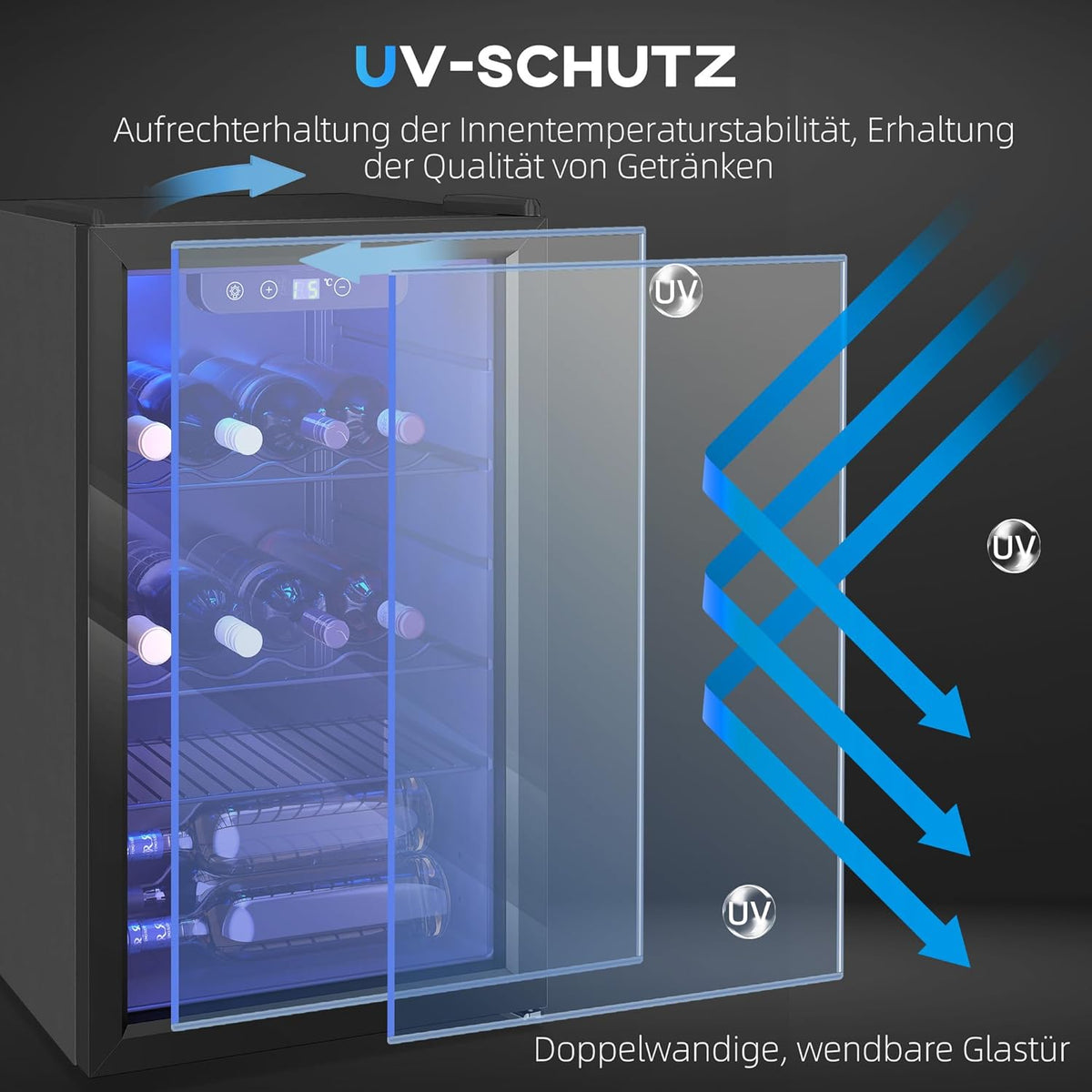 2026 Vinoteca HOMCOM para 24 botellas, 68 litros, mueble pequeño para vinos, enfriador de bebidas/botellas con puerta de doble cristal, 4-16 °C, iluminación LED, pantalla táctil digital, nevera para vinos, color negro.