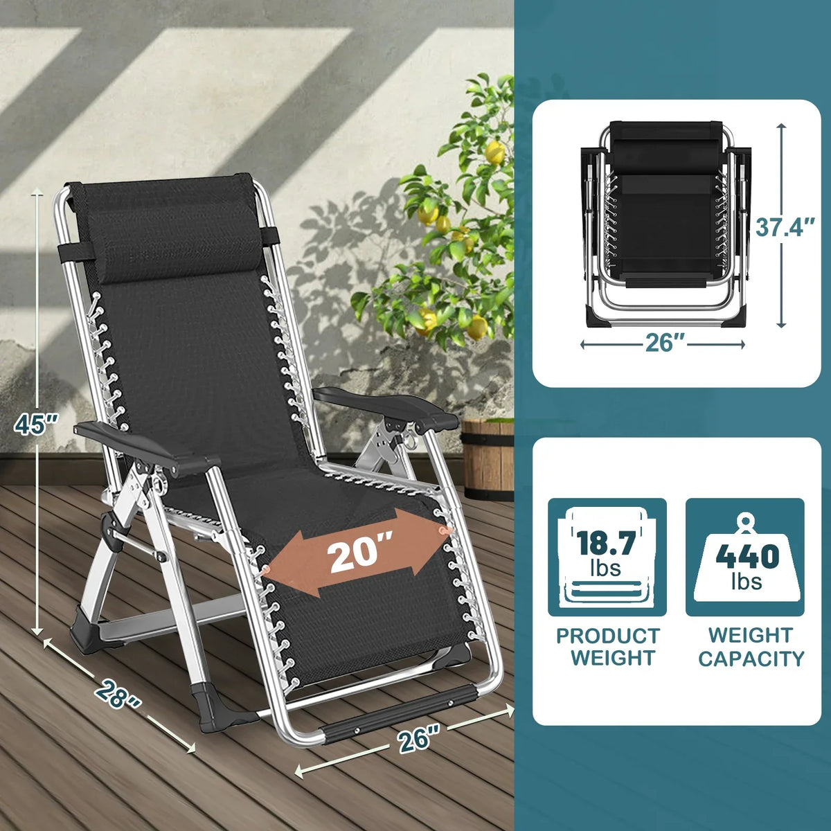 2026 NewNAIZEA 2 Pack Zero Gravity Chair, Foldable Portable Lawn Recliner with Cushion, Headrest, Cup Holder, Black