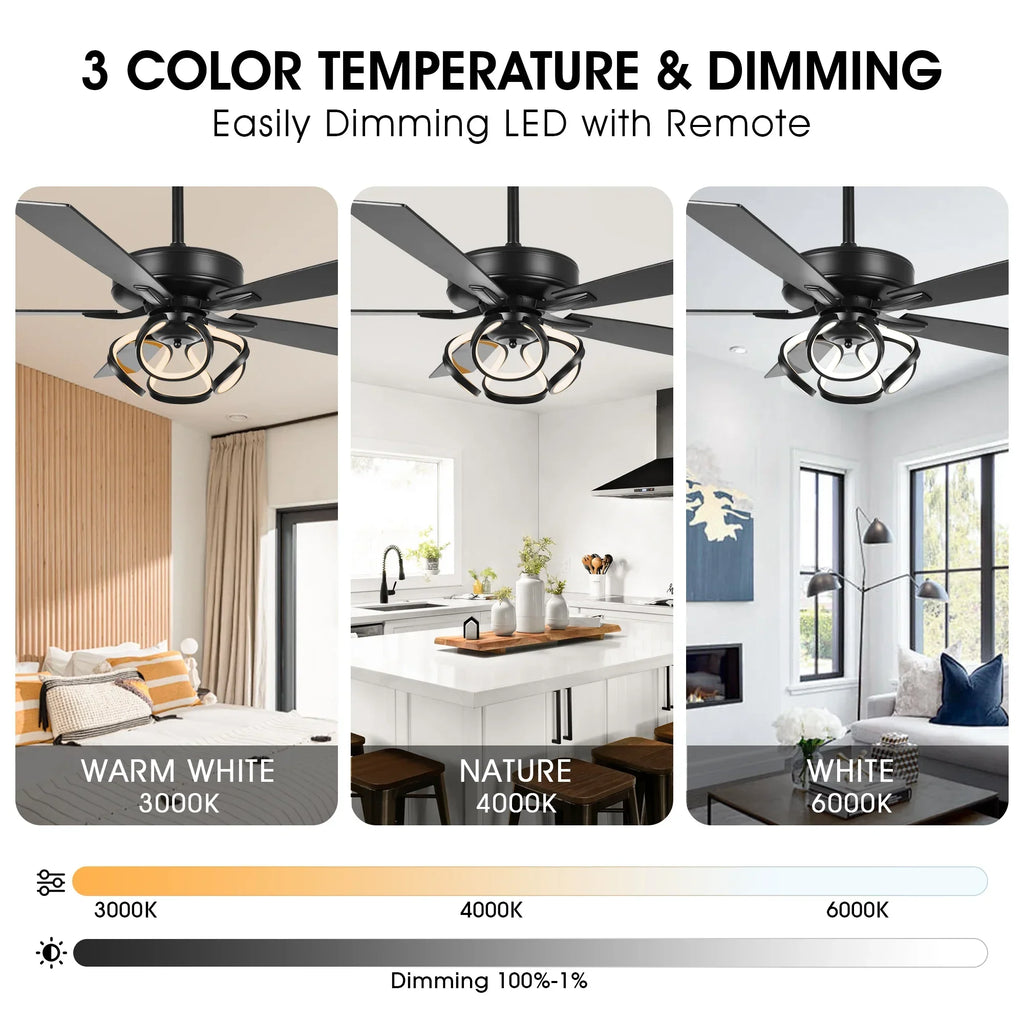 2026 NewParrot Uncle 52-Inch Contemporary Chrome Ceiling Fan with Integrated LED Lights and Remote Control