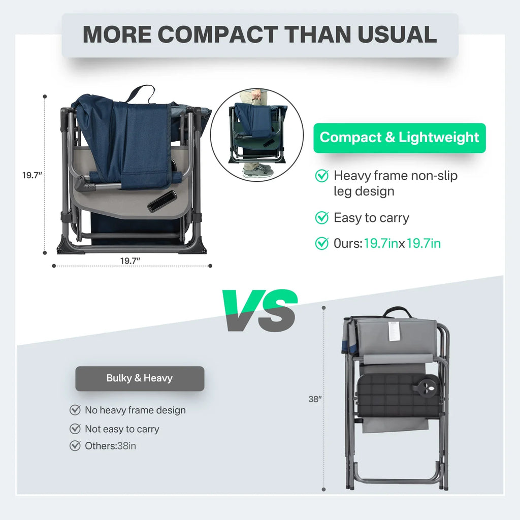2026 NewTIMBER RIDGE Portable Director Chair, Heavy Duty Camping Folding Chair with Compact Size with Side Pocket and Side Table, Support 400 lbs, Grey