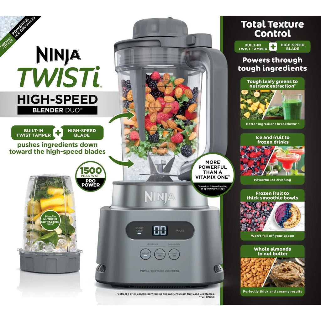 2026 NewNinja Twisti, High-Speed Blender Duo 3 Preset Auto-iQ Programs, 34 oz. Pitcher Capacity, SS150