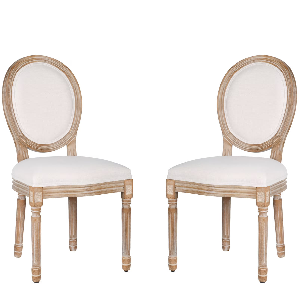 2026 NewFrench Dining Chairs Set of 2 Beige Natural Fabric Round Back with Solid Wood Legs and Frame for Bedroom Dining Room Kitchen
