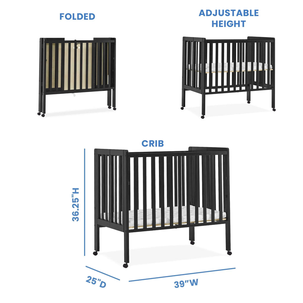 2026 NewDelta Children Lee Portable Folding Mini Crib with 1.5-Inch Mattress - Greenguard Gold Certified, Bianca White