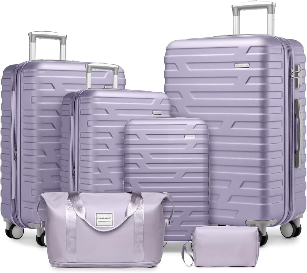 2026 New6-Piece Hardshell Luggage Set with Expandable Spinner Suitcases & TSA Lock, 25% Extra Capacity, Duffel Bag & Toiletry Kit, Cream ABS Suitcases