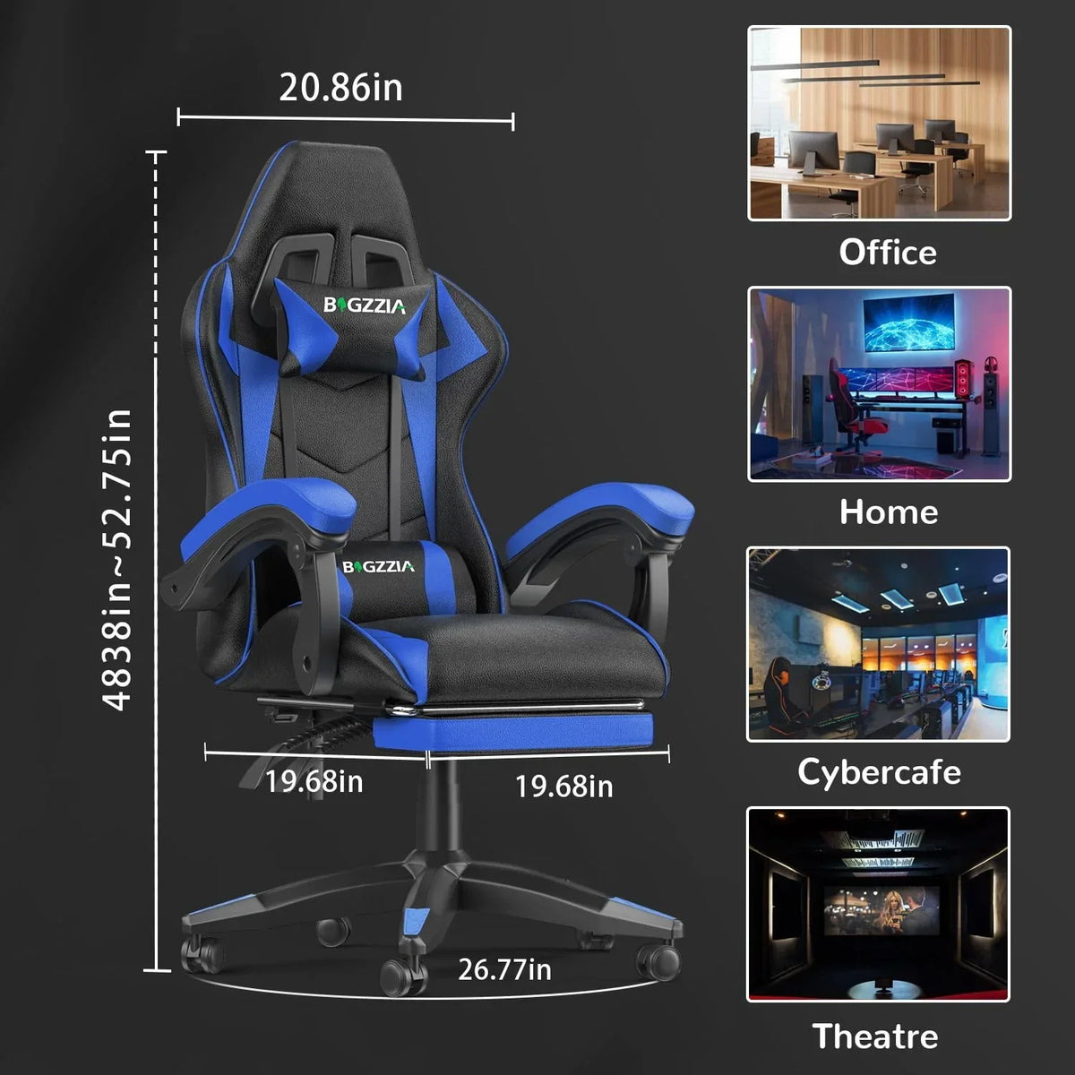 2026 NewBigzzia Gaming Chair Office Chair, Ergonomic Game Chair with Height Adjustable Headrest and Lumbar Support for Adults Teens, Black & White