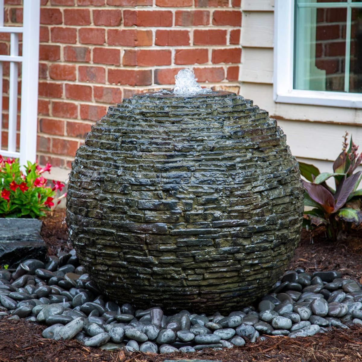 2026 NewAquascape 78288 Fiber-resin Stacked Slate Sphere Fountain, Multicolor