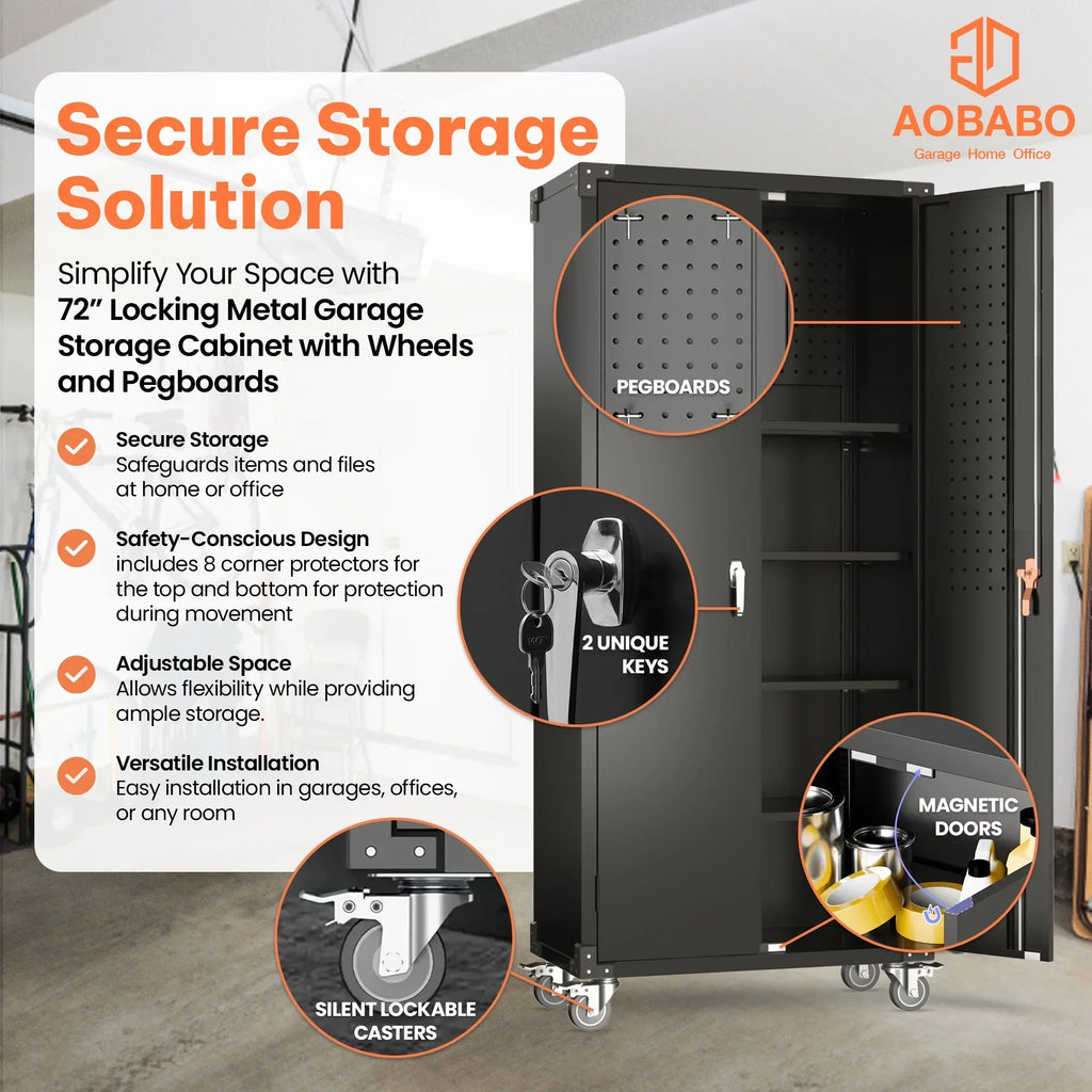 2026 NewAobabo 72 Inch Locking Storage Cabinet w/ Adjustable Shelves, Gray