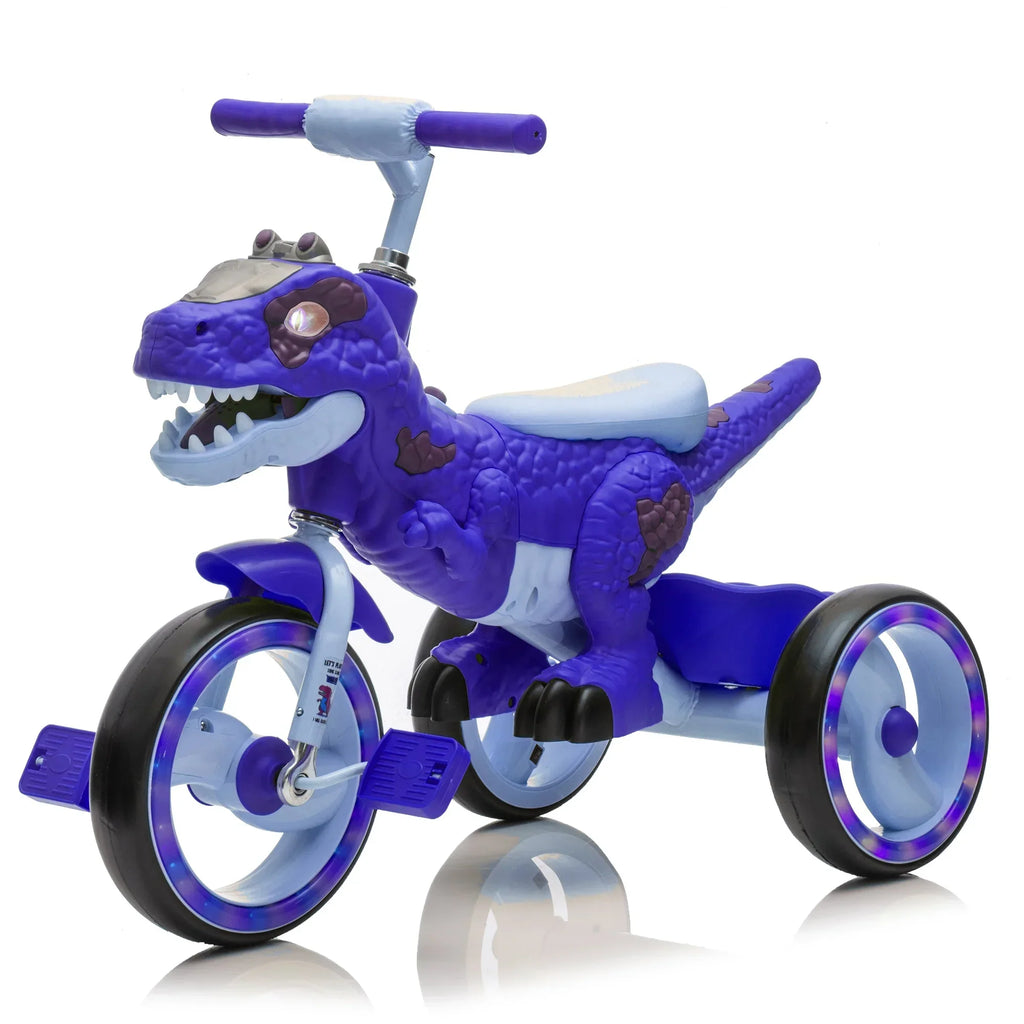 2026 NewXuanlur Kids Ride on Dinosaur Tricycle, Toddlers Kid Trike with Wide Flash Wheels, Anti-Slip Pedals, Rear Basket, Music & LED Lights, Toddler Bike Toys Gift for 3-6 Year Old Boys & Girls (Green)