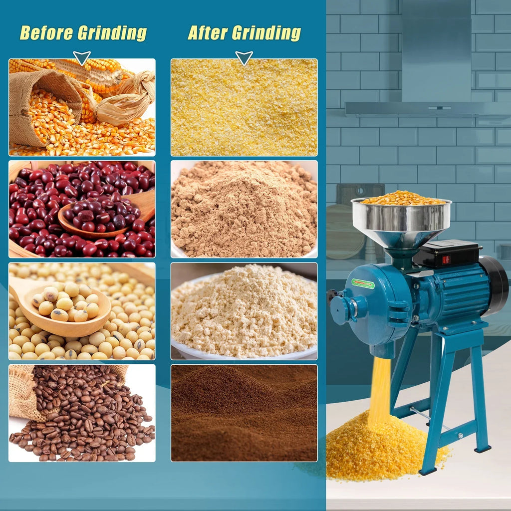 2026 NewNAIZEA 3000W Electric Grain Mill, 110V Corn Grinder, Heavy Duty Commercial Feed Mill, Wet Dry Cereals Grinder
