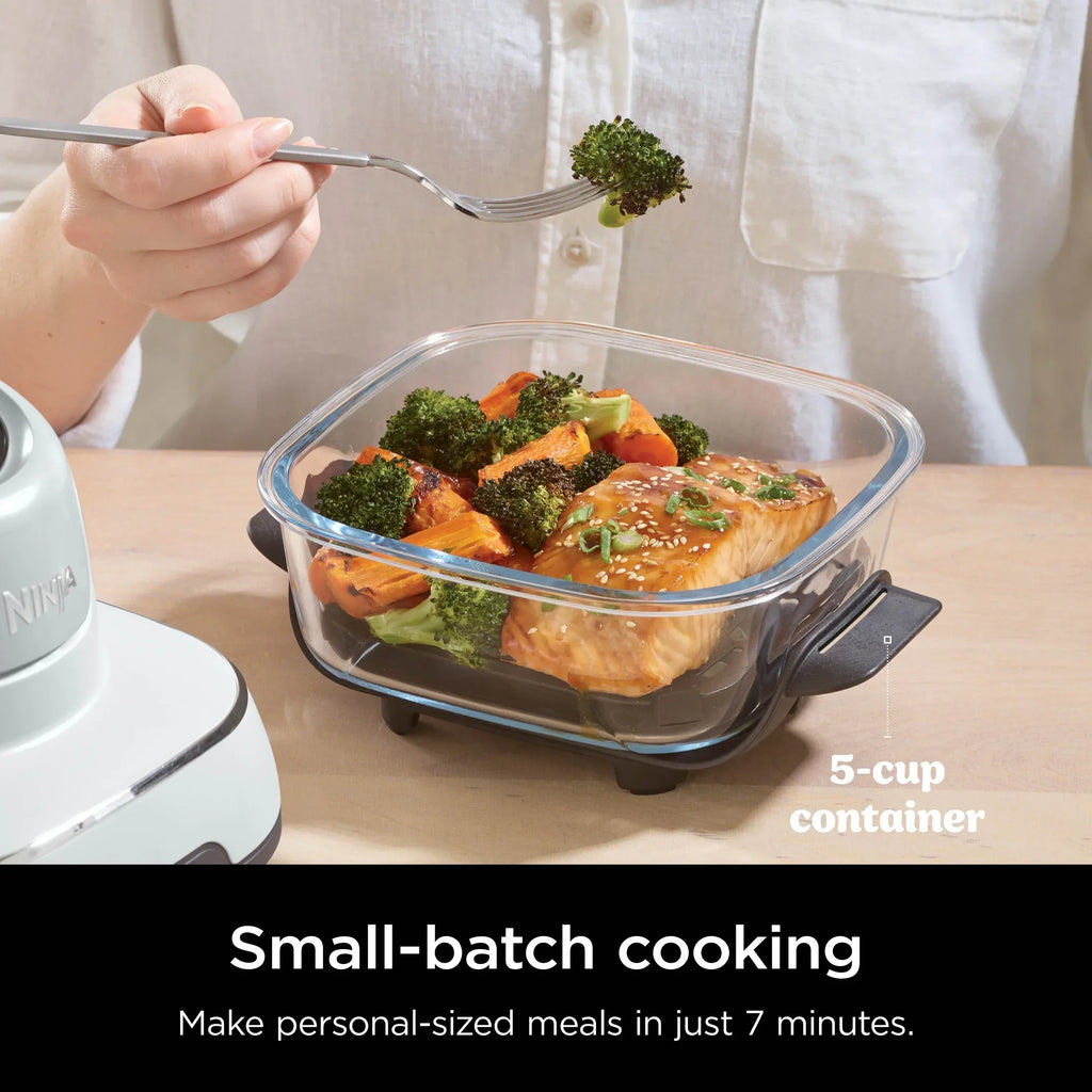2026 NewNinja Crispi 3-in-1 Portable Glass Air Fryer Cooking System, 1500W, 4-Qt & 5-Cup TempWare Glass Containers with Storage Lids, Microwave, Freezer & Dishwasher Safe, White, FN100WH