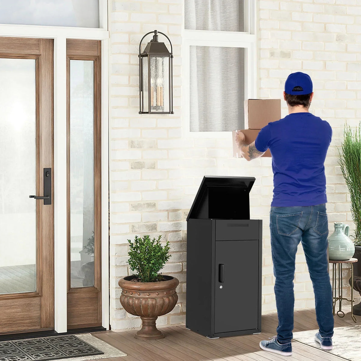 2026 NewAECOJOY Package Delivery Boxes for Outside Parcel Drop Box Outdoor Storage Box Wall Mounted Express Mail Package Delivery Box 17" x 16" x 38.3" Black