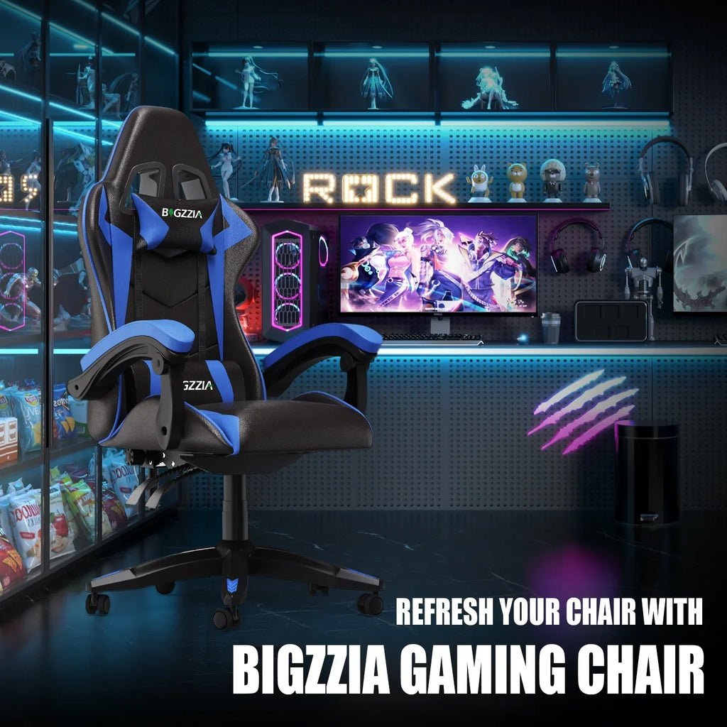 2026 NewBigzzia Gaming Chair Office Chair, Ergonomic Game Chair with Height Adjustable Headrest and Lumbar Support for Adults Teens, Black & White